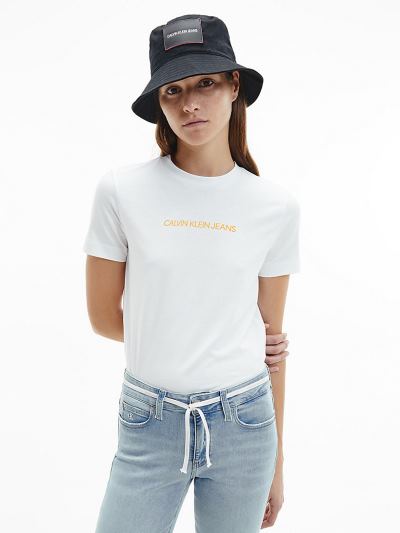 Calvin Klein Ruhák HU355163 | Calvin Klein Organic Cotton Logo Női Póló Világos Fehér